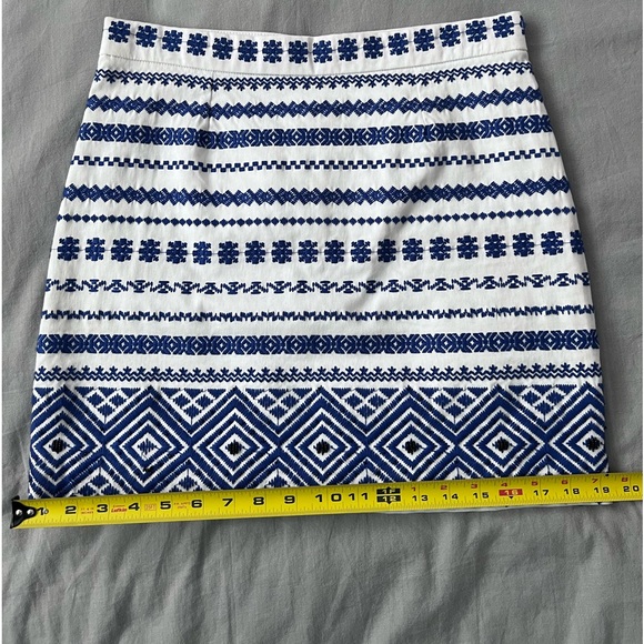 Sam Edelman Embroidered Beaded Stretch Cotton Mini Skirt Womens 6 10 Blue White - Picture 13 of 16